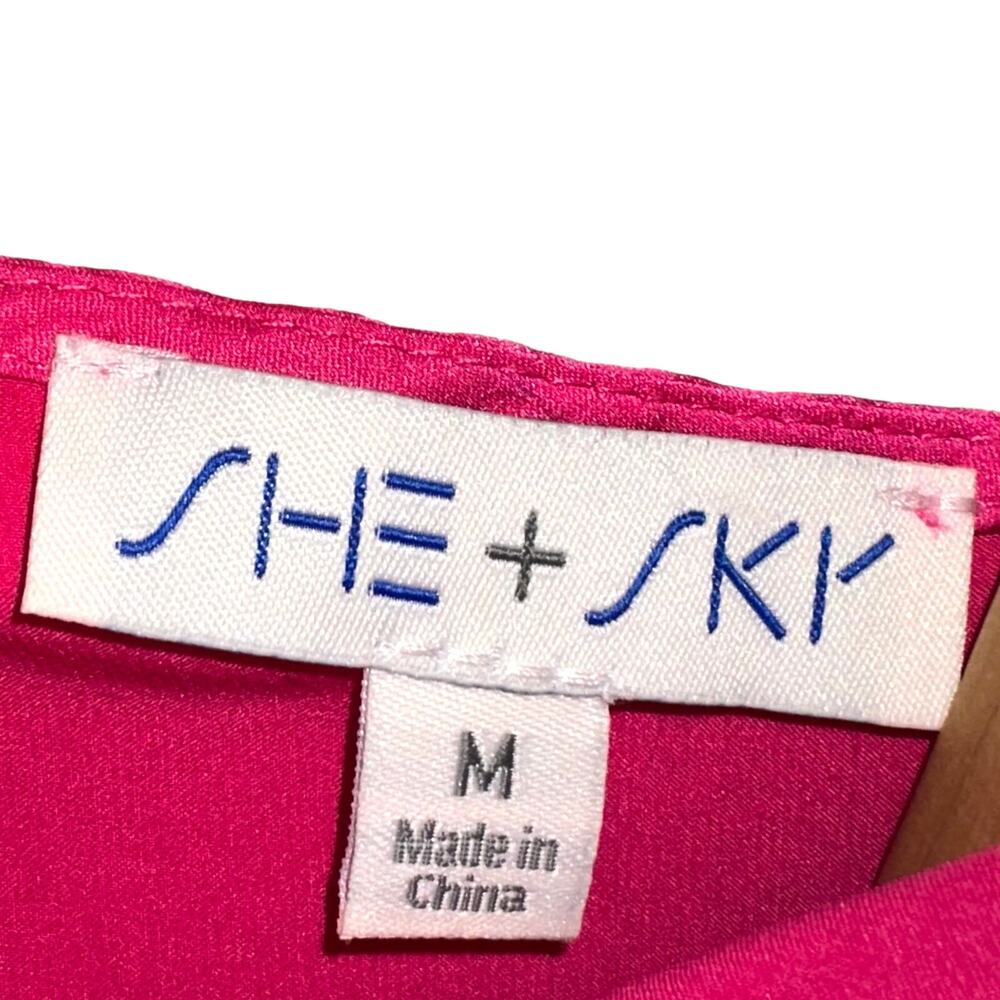 She + Sky Red Pink Split Satin Surplice Top Size Medium - Picture 4 of 11